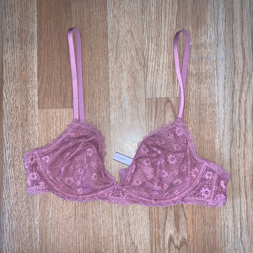 Pink Flowered Lace Bra